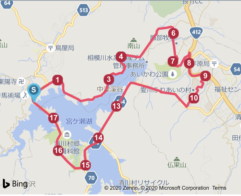 宮ケ瀬湖1周ジョギングマップ