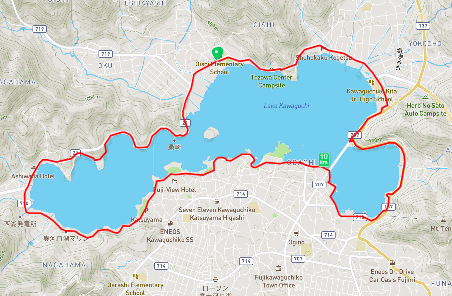 河口湖1周ジョギングマップ