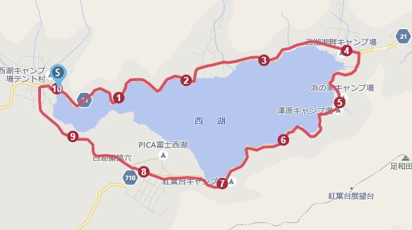 西湖1周ジョギングマップ